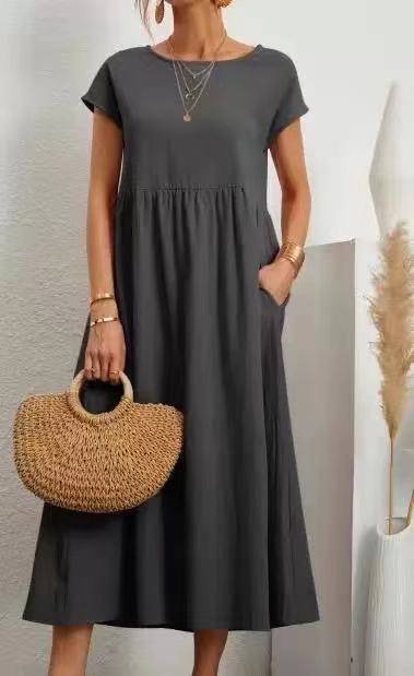 Sleeveless Easy-Care Cotton Linen Pocket Dress