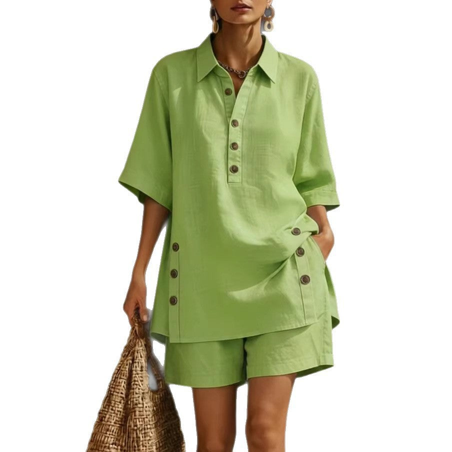 Classic Women's Linen Shirt and Shorts Set