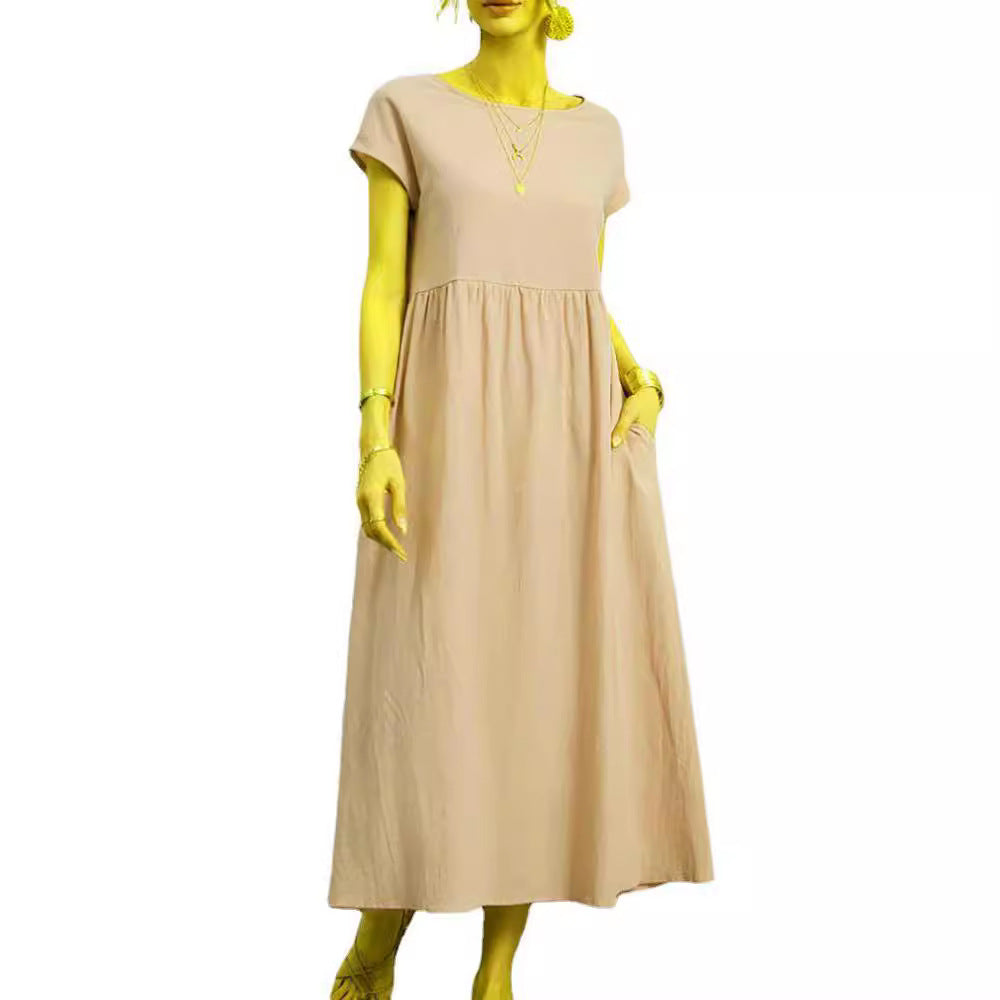 Sleeveless Easy-Care Cotton Linen Pocket Dress