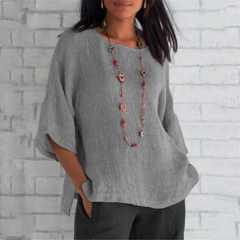 women's Three-Quarter Sleeve Linen Shirt Top
