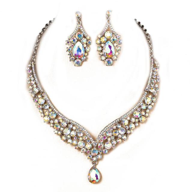 Crystal Rhinestone Bridal Earrings and Necklace Set