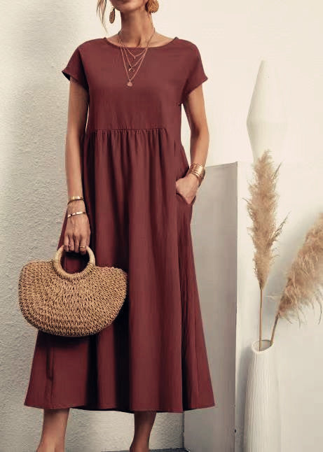 Sleeveless Easy-Care Cotton Linen Pocket Dress