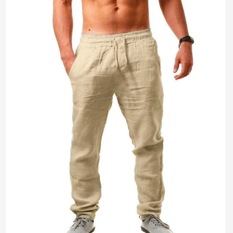 Wrinkle-Free Men's Casual Linen Cotton Sports Pants