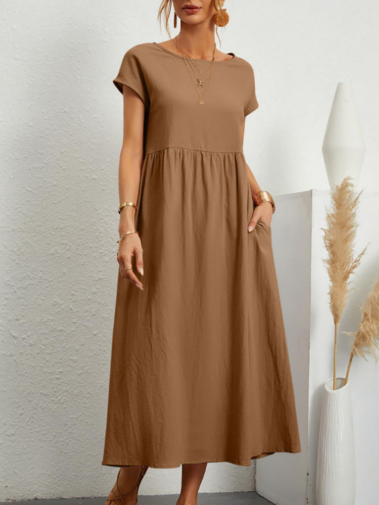 Sleeveless Easy-Care Cotton Linen Pocket Dress