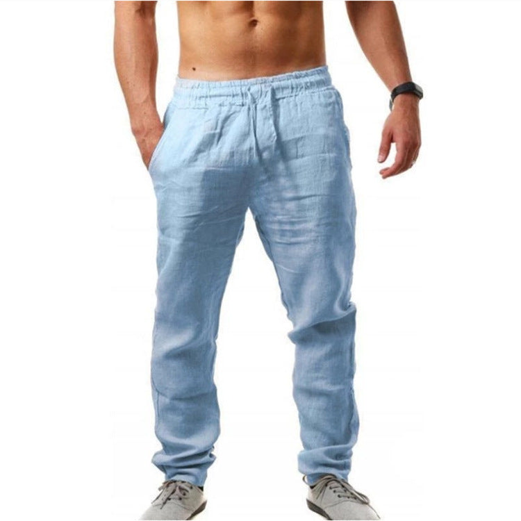 Wrinkle-Free Men's Casual Linen Cotton Sports Pants