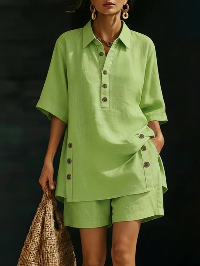 Classic Women's Linen Shirt and Shorts Set