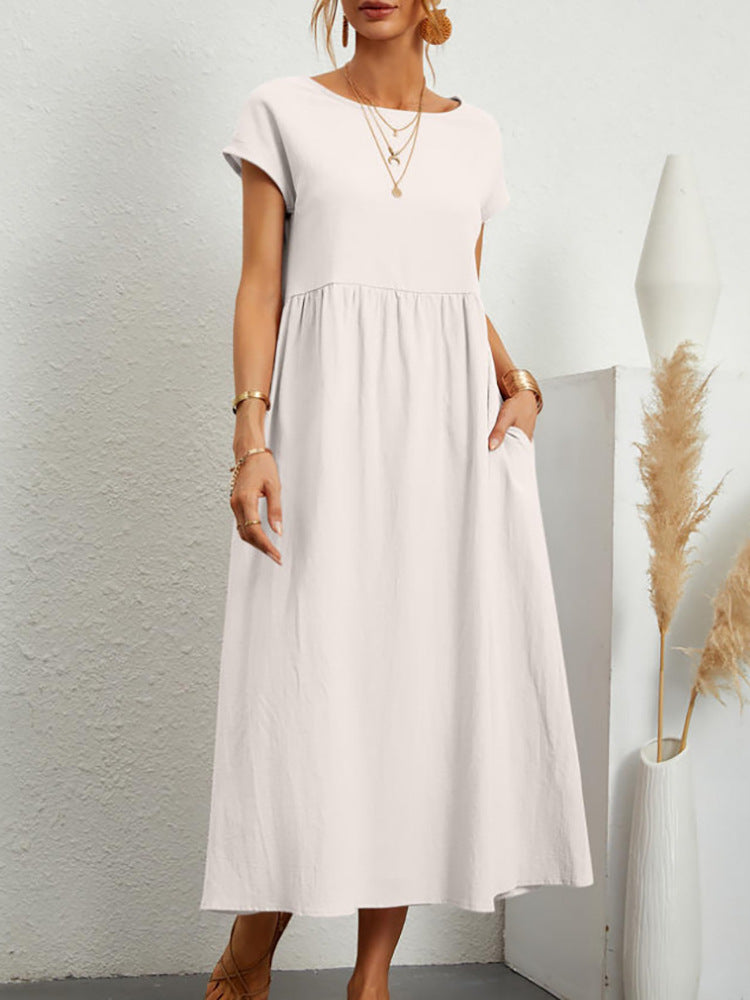 Sleeveless Easy-Care Cotton Linen Pocket Dress