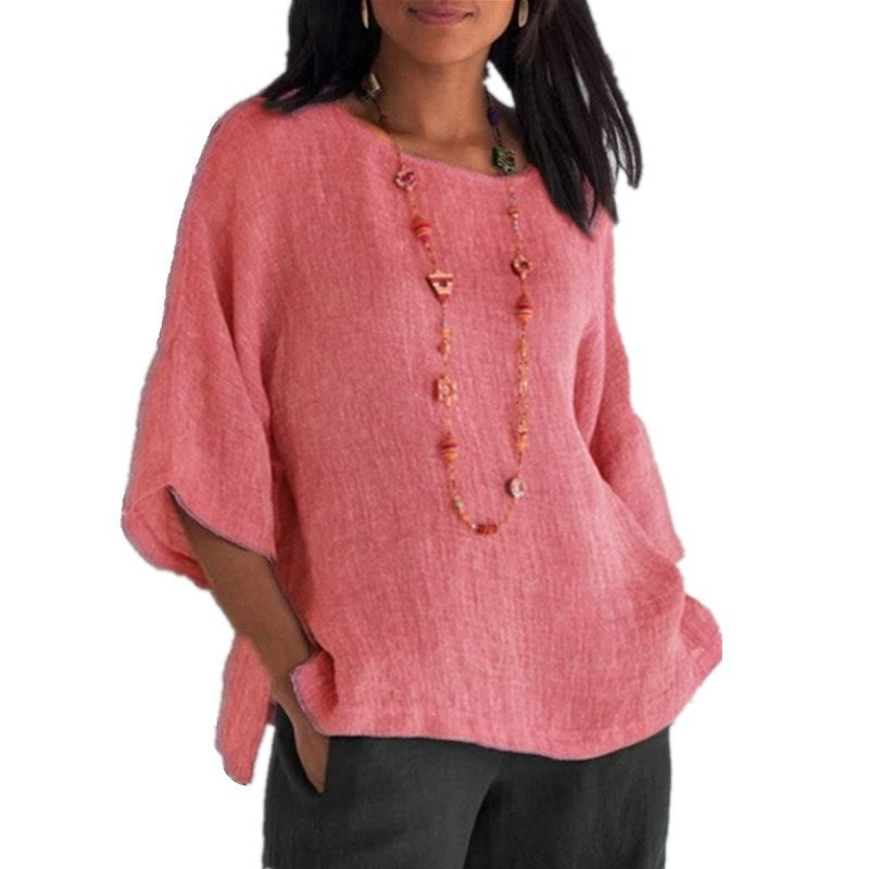women's Three-Quarter Sleeve Linen Shirt Top