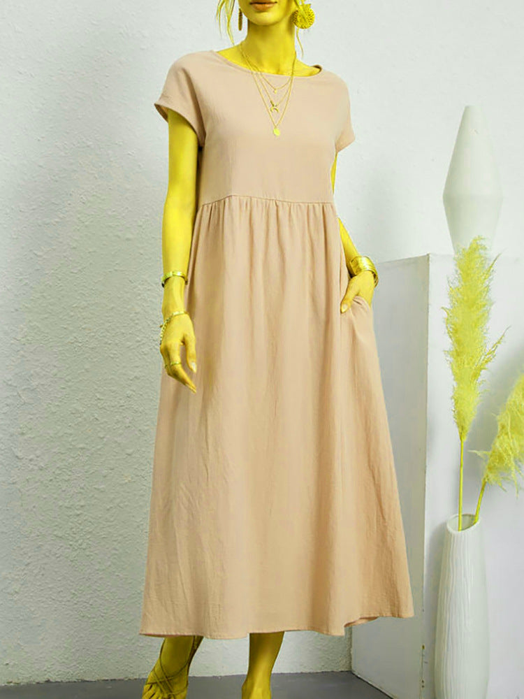 Sleeveless Easy-Care Cotton Linen Pocket Dress