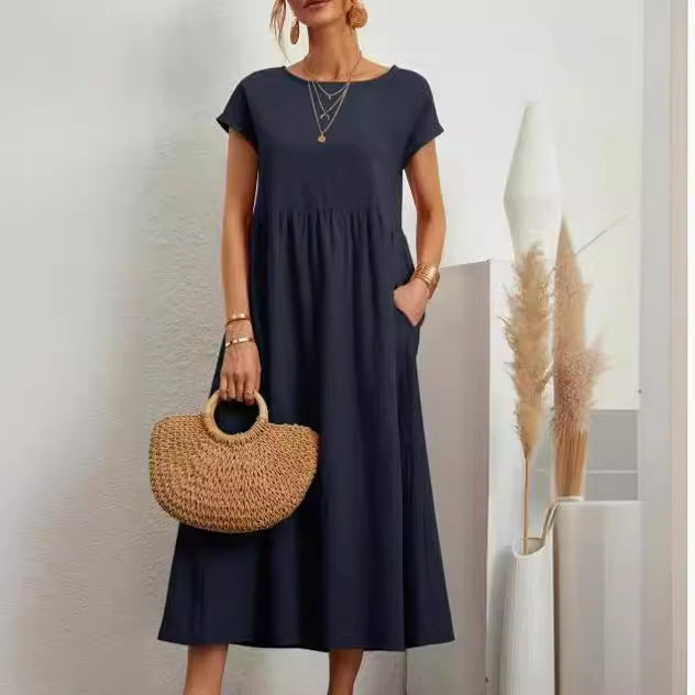 Sleeveless Easy-Care Cotton Linen Pocket Dress