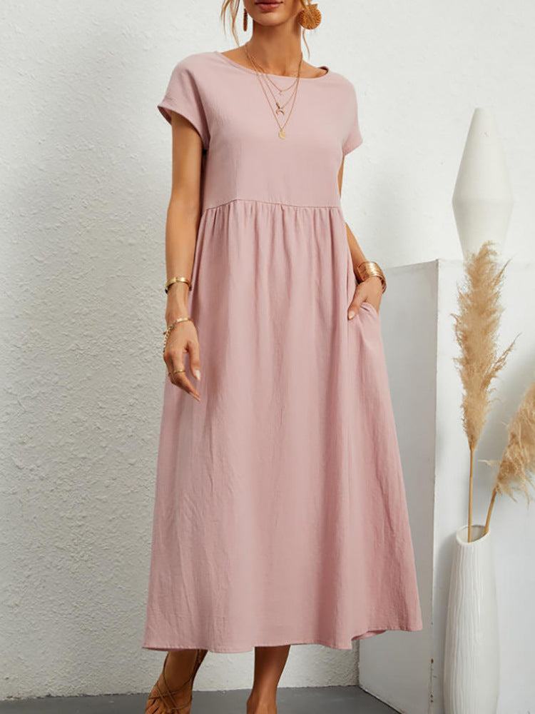 Sleeveless Easy-Care Cotton Linen Pocket Dress