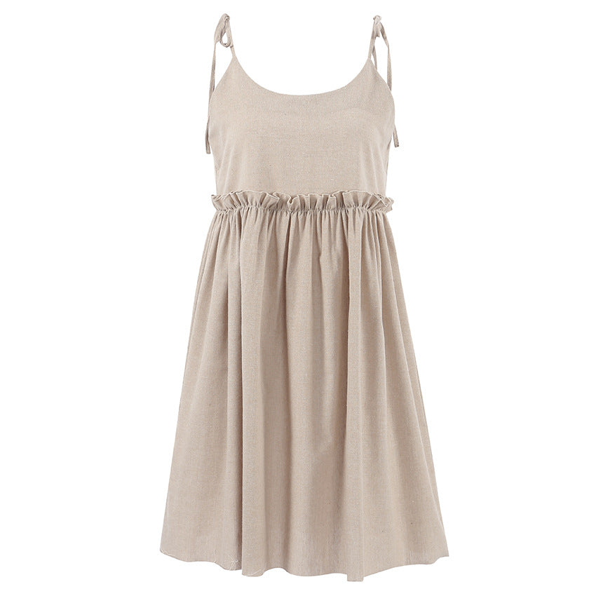 Casual Lounging dress with cotton and linen halter straps