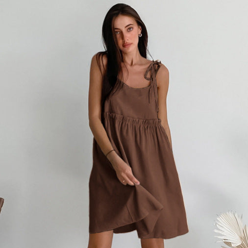 Casual Lounging dress with cotton and linen halter straps