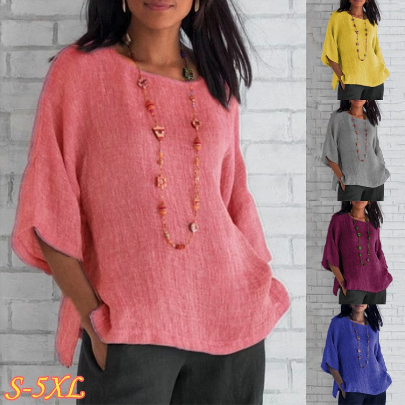 women's Three-Quarter Sleeve Linen Shirt Top