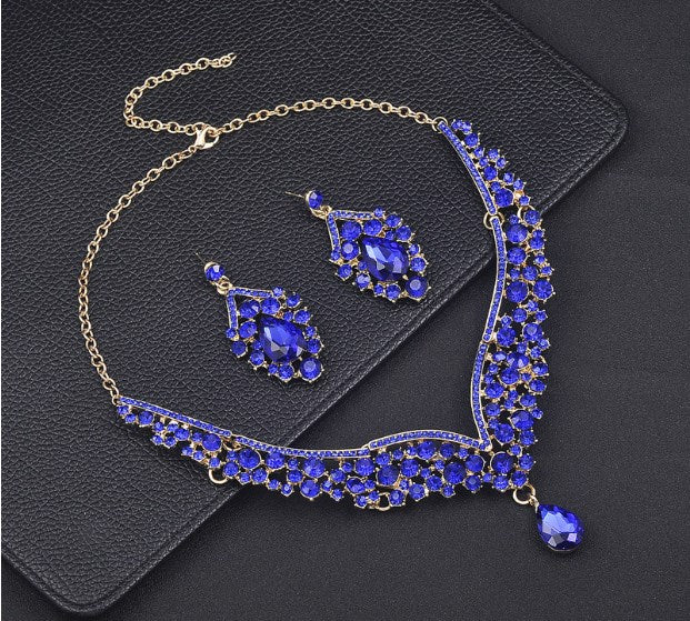 Crystal Rhinestone Bridal Earrings and Necklace Set