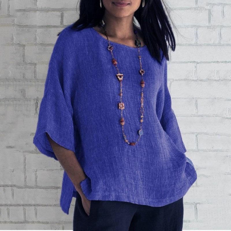 women's Three-Quarter Sleeve Linen Shirt Top