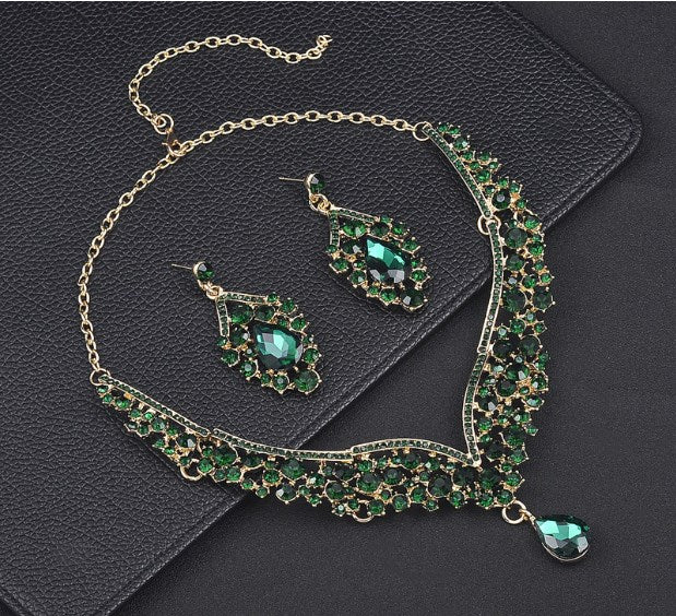 Crystal Rhinestone Bridal Earrings and Necklace Set