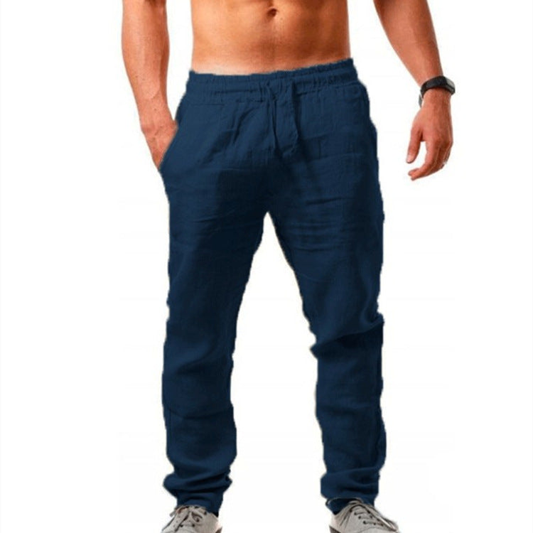 Wrinkle-Free Men's Casual Linen Cotton Sports Pants