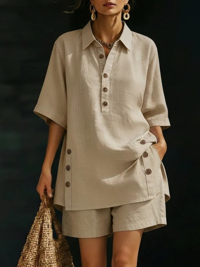 Classic Women's Linen Shirt and Shorts Set