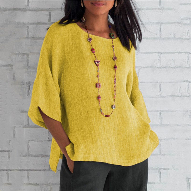 women's Three-Quarter Sleeve Linen Shirt Top