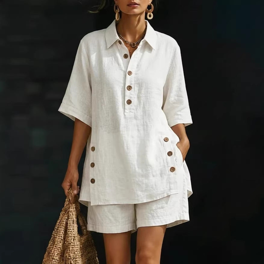 Classic Women's Linen Shirt and Shorts Set