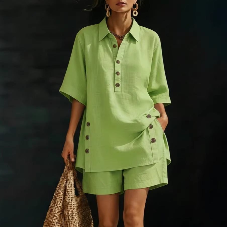 Classic Women's Linen Shirt and Shorts Set