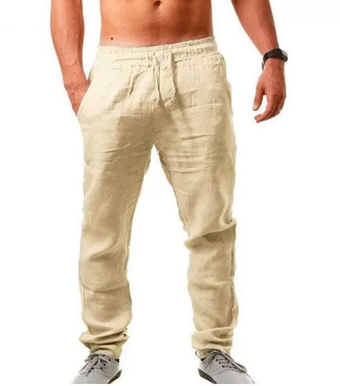Wrinkle-Free Men's Casual Linen Cotton Sports Pants