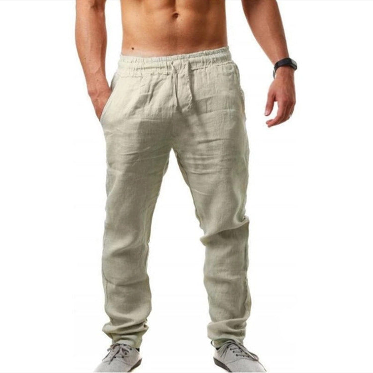 Wrinkle-Free Men's Casual Linen Cotton Sports Pants