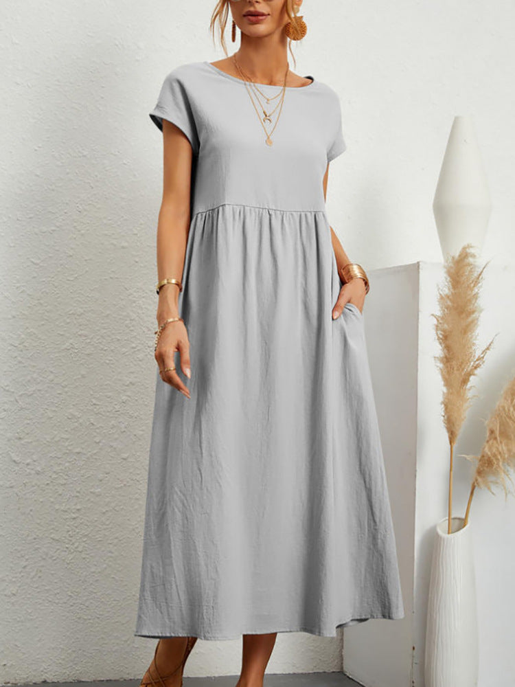 Sleeveless Easy-Care Cotton Linen Pocket Dress