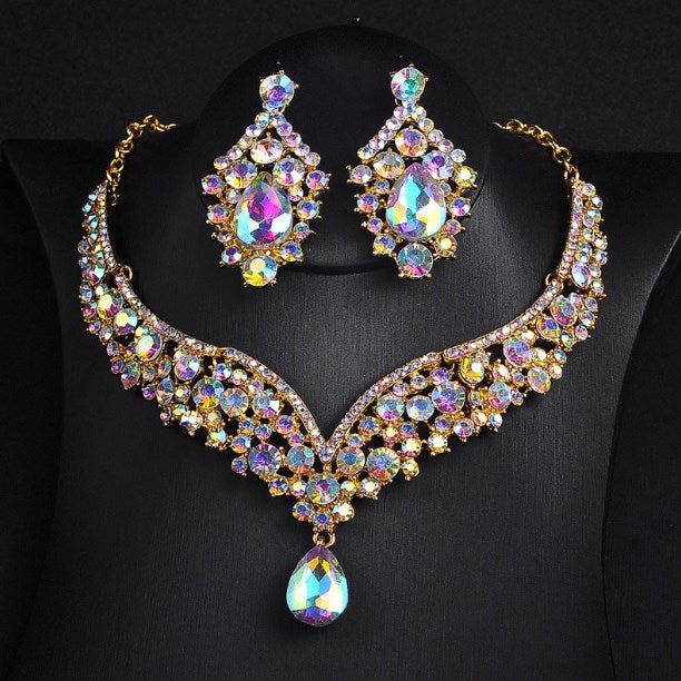Crystal Rhinestone Bridal Earrings and Necklace Set