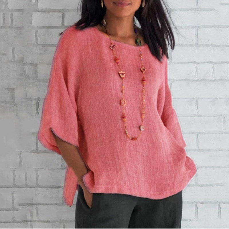 women's Three-Quarter Sleeve Linen Shirt Top