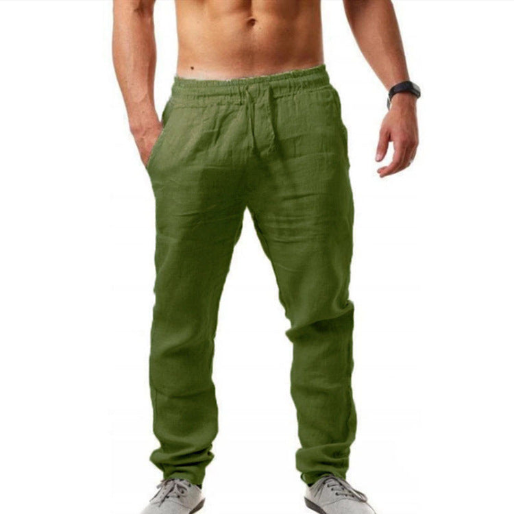 Wrinkle-Free Men's Casual Linen Cotton Sports Pants