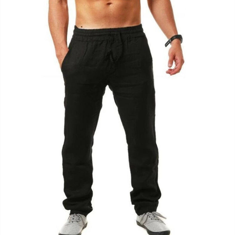 Wrinkle-Free Men's Casual Linen Cotton Sports Pants