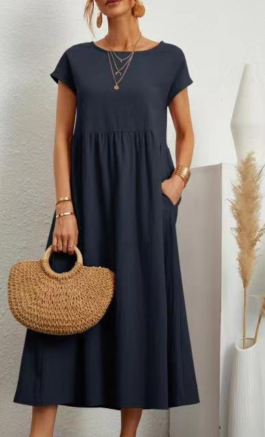 Sleeveless Easy-Care Cotton Linen Pocket Dress