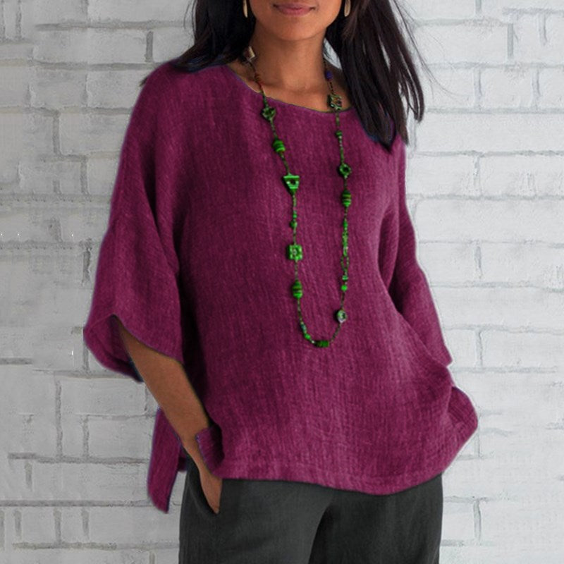 women's Three-Quarter Sleeve Linen Shirt Top