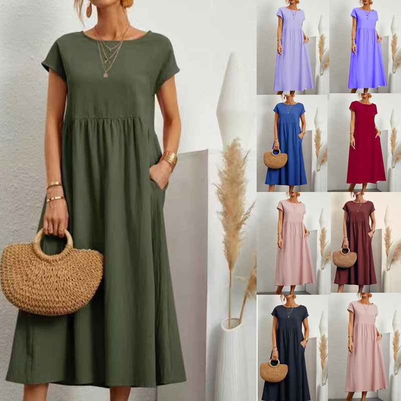 Sleeveless Easy-Care Cotton Linen Pocket Dress
