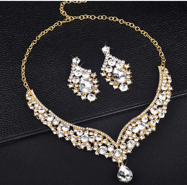 Crystal Rhinestone Bridal Earrings and Necklace Set
