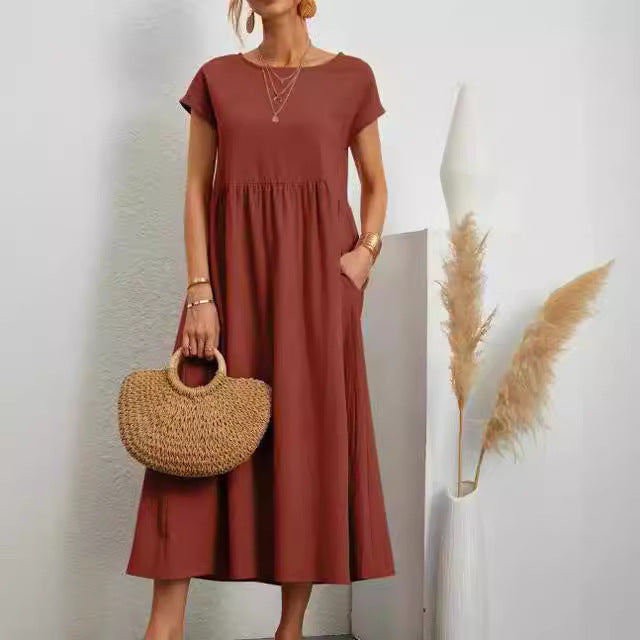 Sleeveless Easy-Care Cotton Linen Pocket Dress