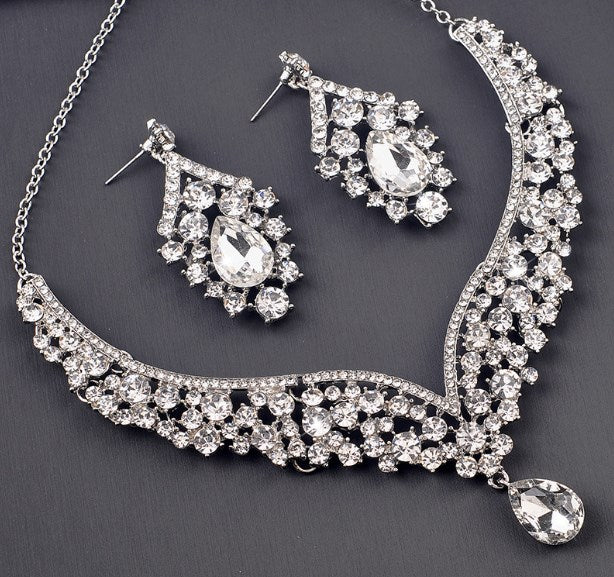 Crystal Rhinestone Bridal Earrings and Necklace Set