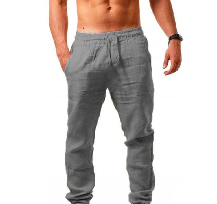 Wrinkle-Free Men's Casual Linen Cotton Sports Pants
