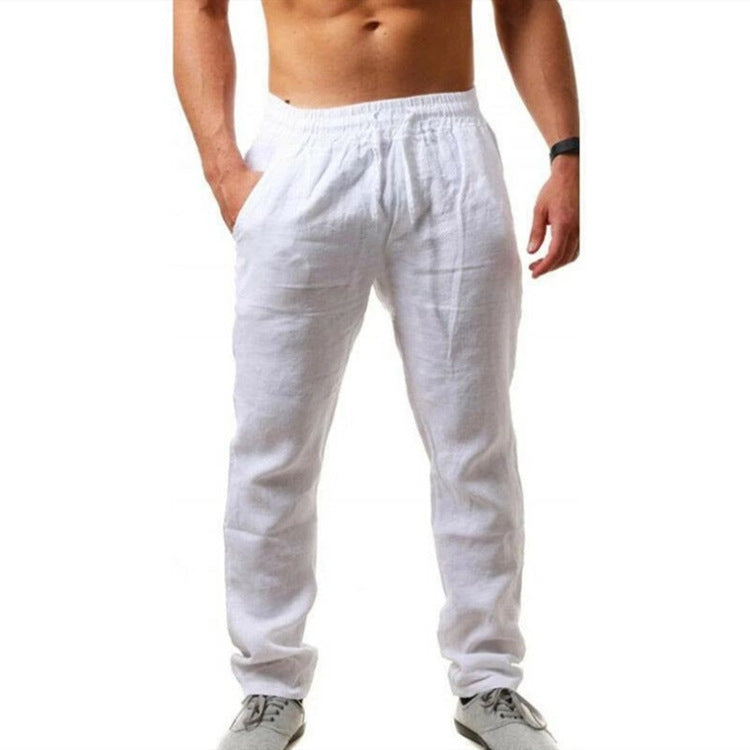 Wrinkle-Free Men's Casual Linen Cotton Sports Pants