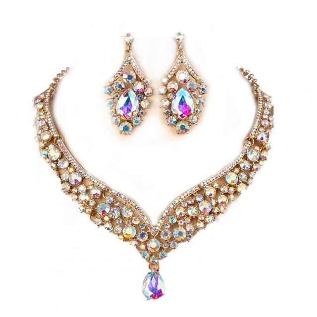 Crystal Rhinestone Bridal Earrings and Necklace Set