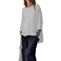 Stylish Nine-Quarter Sleeve Cotton and Linen Loose Shirt Top