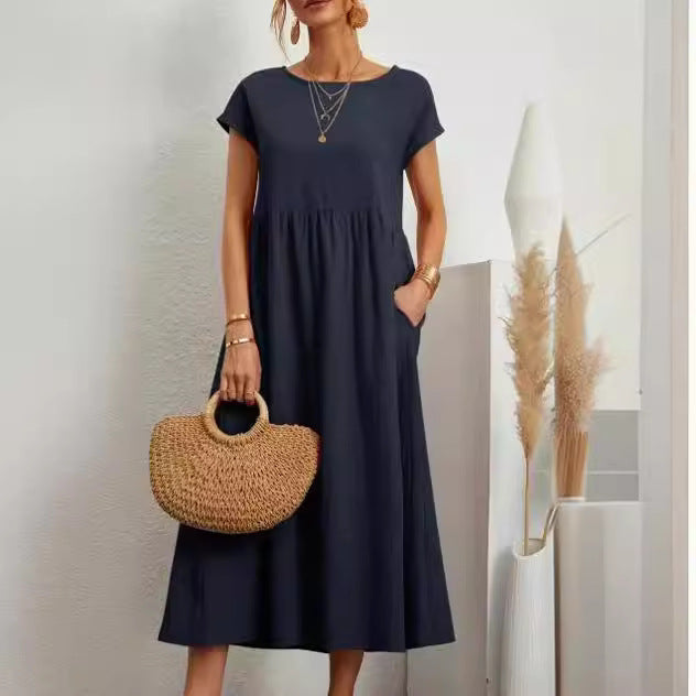Sleeveless Easy-Care Cotton Linen Pocket Dress